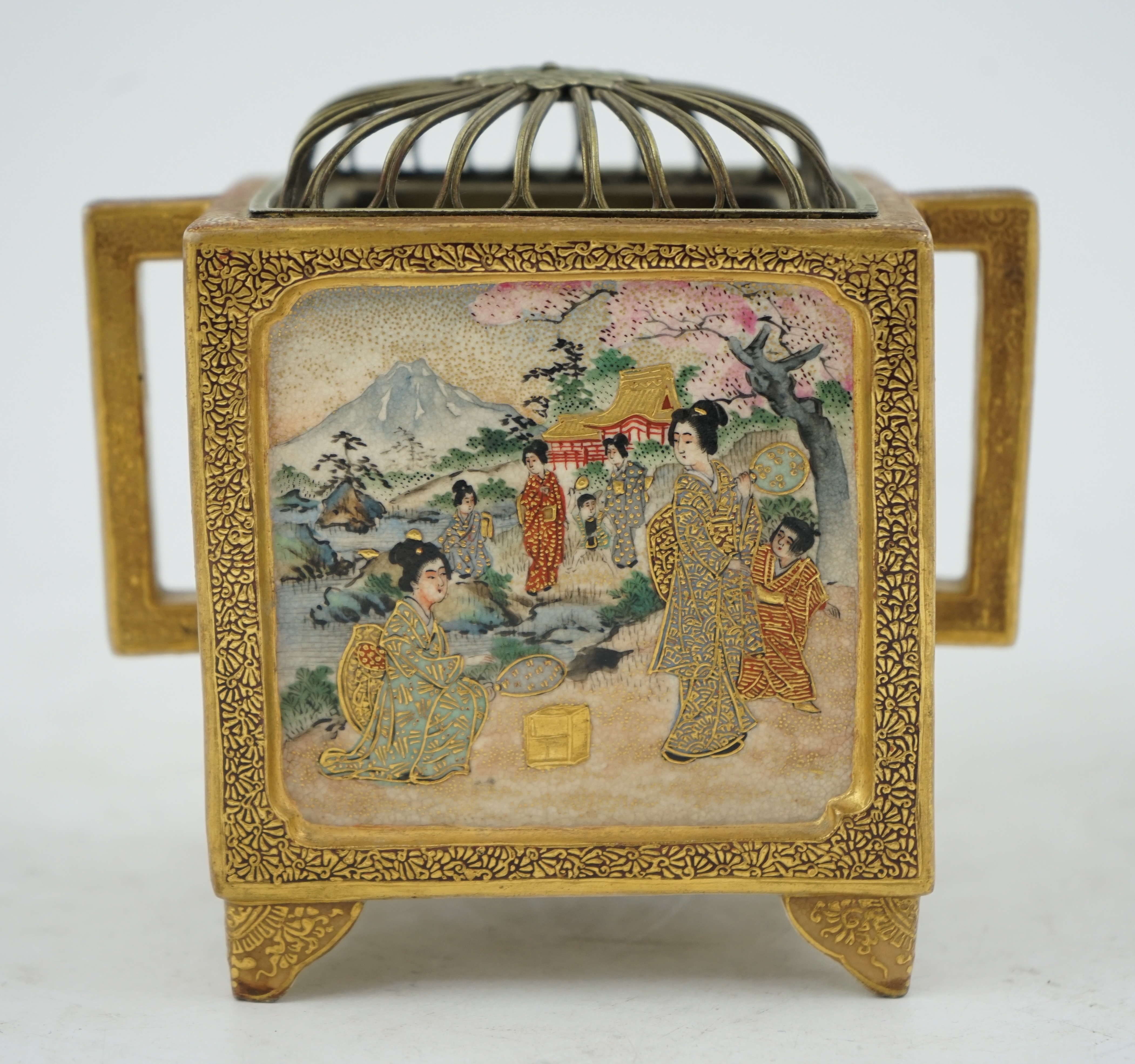 A Japanese Satsuma square koro, Meiji period